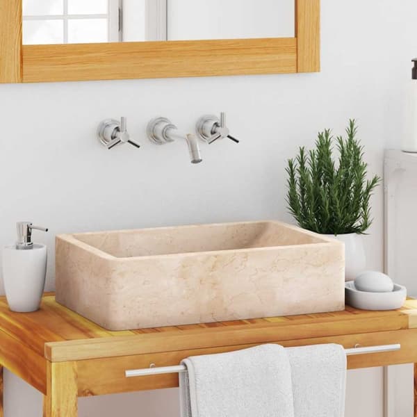 vidaXL håndvask 45x30x12 cm marmor cremefarvet højglans