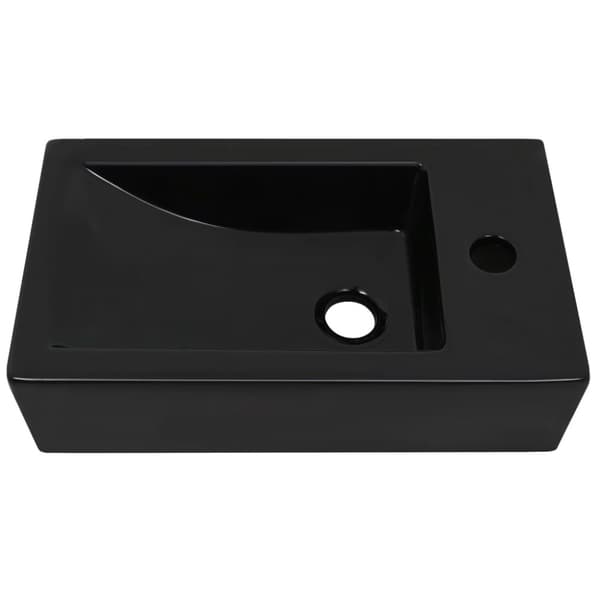 vidaXL håndvask med vandhanehul rektangulær keramik sort 46 x 25,5 x 12 cm