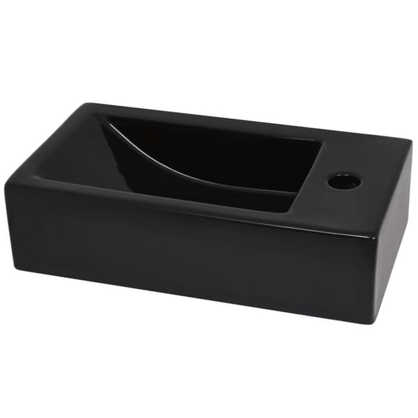 vidaXL håndvask med vandhanehul rektangulær keramik sort 46 x 25,5 x 12 cm