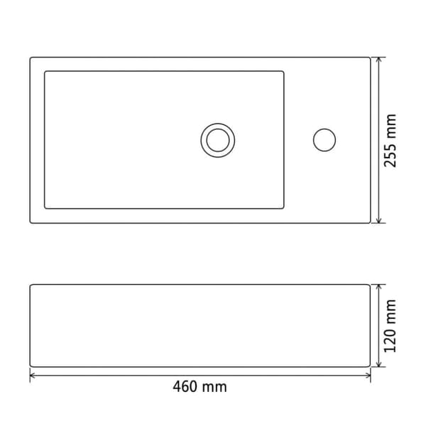 vidaXL håndvask med vandhanehul rektangulær keramik sort 46 x 25,5 x 12 cm