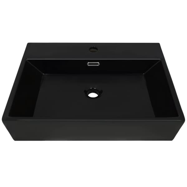 vidaXL håndvask med vandhanehul keramik 60,5 x 42,5 x 14,5 cm sort