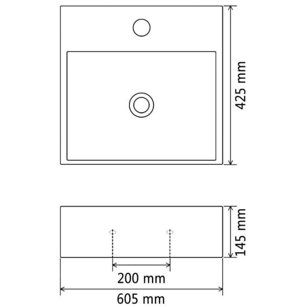 vidaXL håndvask med vandhanehul keramik 60,5 x 42,5 x 14,5 cm sort