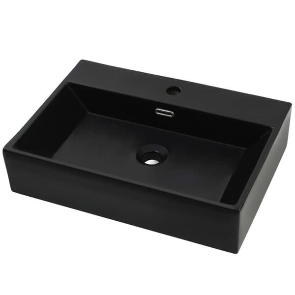 vidaXL håndvask med vandhanehul keramik 60,5 x 42,5 x 14,5 cm sort