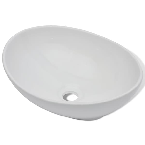 vidaXL Baderomsvask med kran keramisk oval hvit