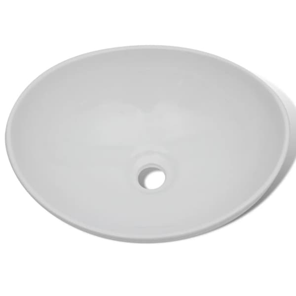 vidaXL Baderomsvask med kran keramisk oval hvit