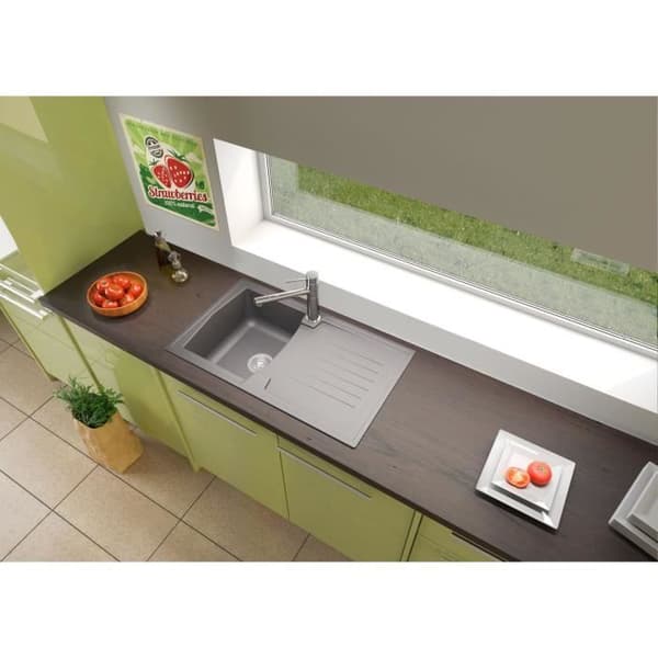 STRADOUR Inbyggt diskbänk 1 bricka + 1 Arena dränering - Harts - 86 x 50 cm - Betonggrå