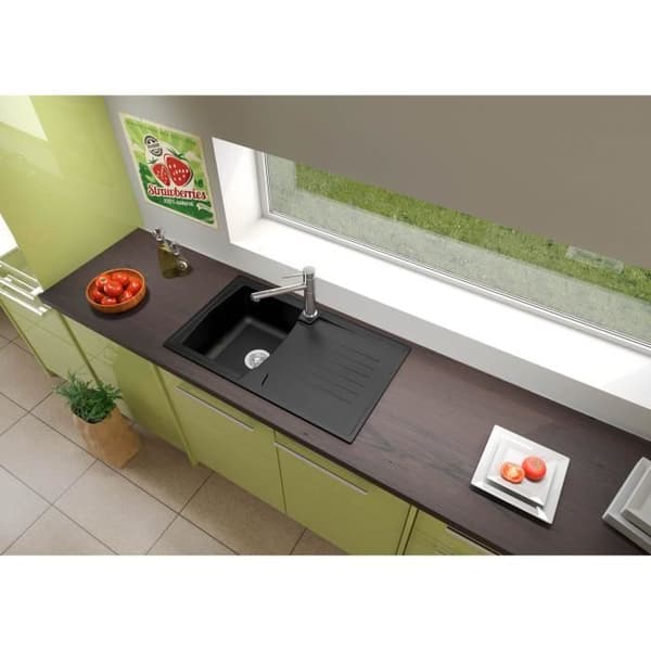 STRADOUR Inbyggt diskbänk 1 bricka + 1 Arena dränering - Harts - 86 x 50 cm - Svart