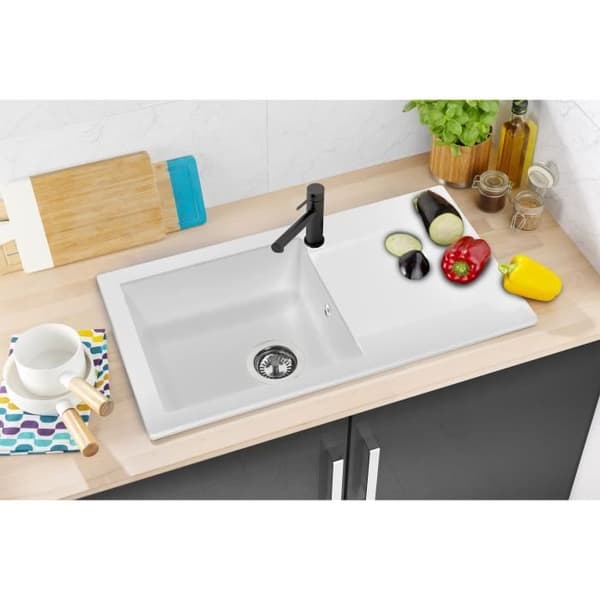 STRADOUR Inbyggt diskbänk EINNA, i SMC WHITE UNI - 17, 1 skål, storlek 78 * 43,5 cm, manuellt avfall