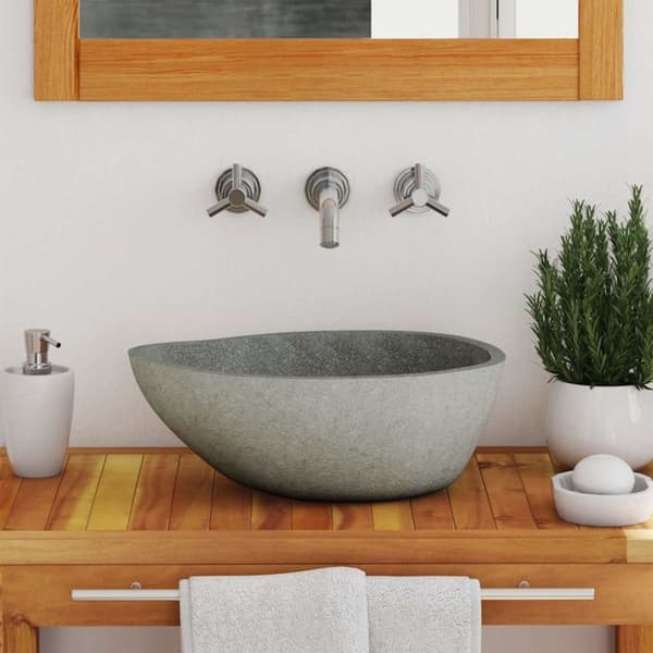 vidaXL Tvättställ flodsten oval (37-46)x(29-36) cm