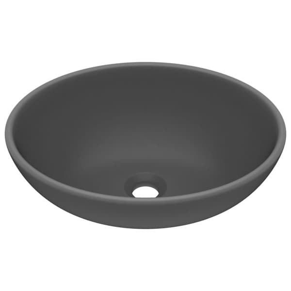 vidaXL Luksuriøs servant ovalformet matt mørkegrå 40x33 cm keramisk