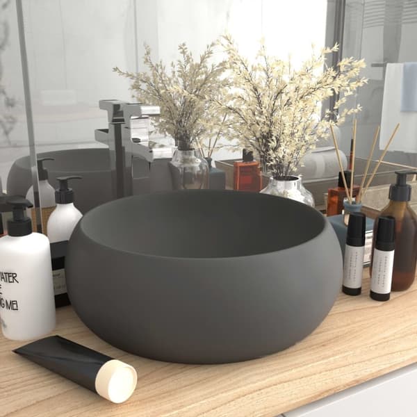 vidaXL luksuriøs håndvask 40x15 cm rund keramik mat mørkegrå