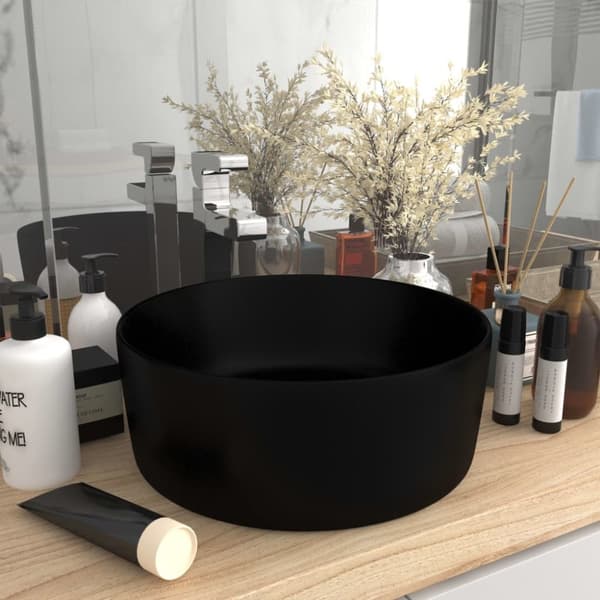 vidaXL luksuriøs håndvask 40x15 cm rund keramik mat sort