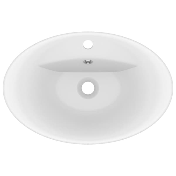 vidaXL luksuriøs håndvask overløb 58,5x39 cm keramisk oval mat hvid