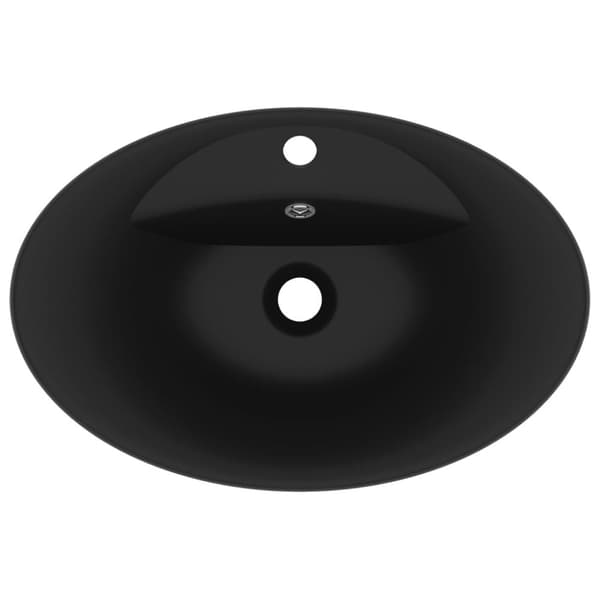 vidaXL Luksuriøs servant overløp oval matt svart 58,5x39 cm keramisk