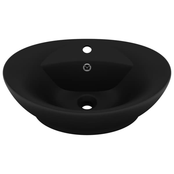 vidaXL luksuriøs håndvask overløb 58,5x39 cm keramik oval mat sort