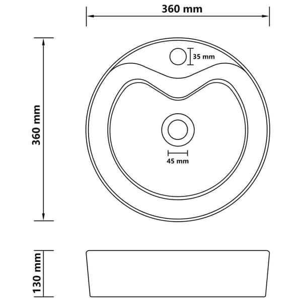vidaXL luksuriøs håndvask med overløb 36x13 cm keramik mat mørkegrå