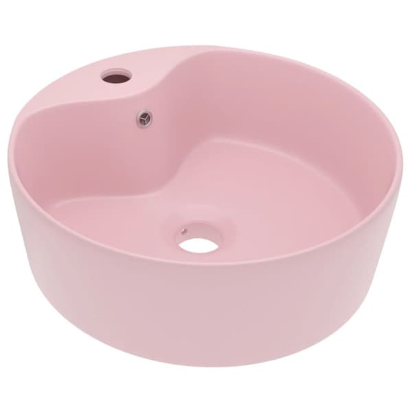 vidaXL luksuriøs håndvask med overløb 36x13 cm keramik mat pink