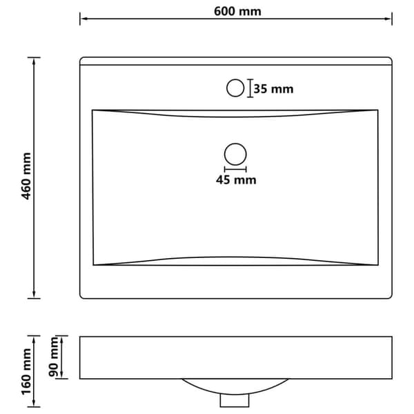 vidaXL luksuriøs håndvask med vandhanehul 60x46 cm keramisk mat hvid