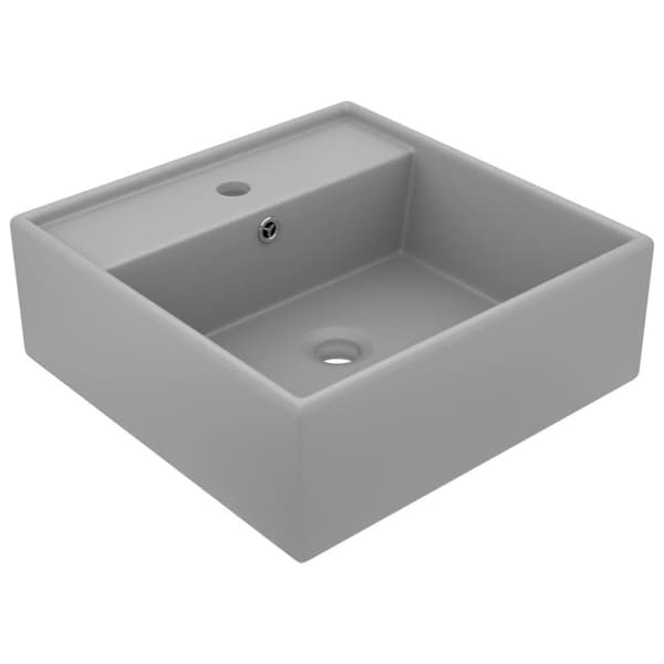 vidaXL luksus håndvask overløb 41x41 cm keramik firkantet mat lysegrå
