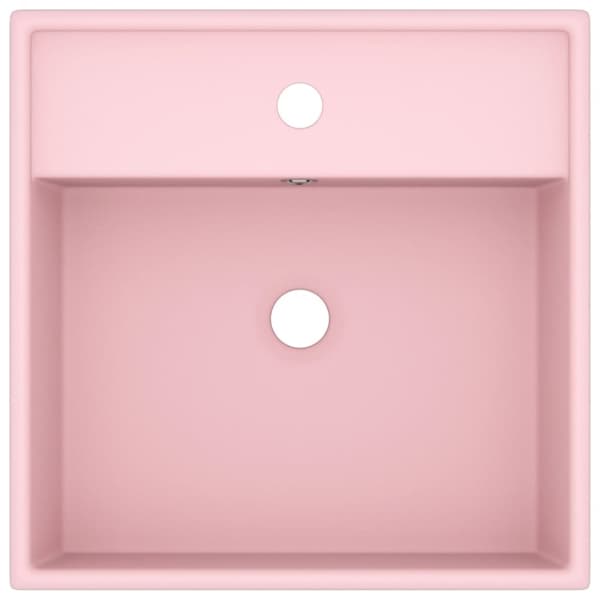vidaXL luksuriøs håndvask overløb 41x41 cm keramik firkantet mat pink
