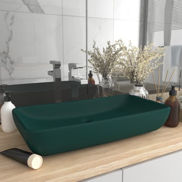vidaXL luksuriøs håndvask 71x38 cm rektangulær keramik mat mørkegrøn