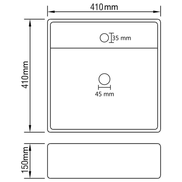 vidaXL luksuriøs håndvask overløb 41x41 cm keramik firkantet mat sort