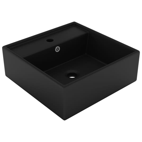 vidaXL luksuriøs håndvask overløb 41x41 cm keramik firkantet mat sort