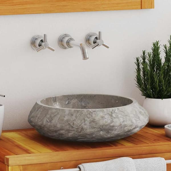 vidaXL håndvask Ø40x12 cm marmor grå