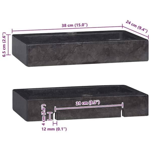 vidaXL Väggmonterat handfat svart 38x24x6,5 cm marmor
