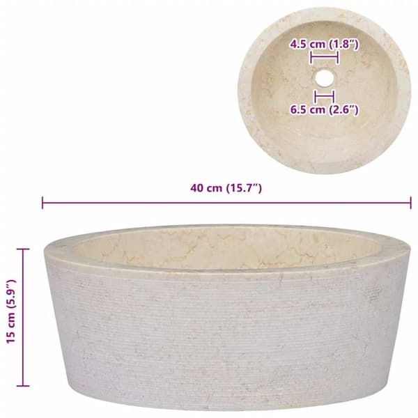 vidaXL Handfat gräddvit Ø40x15 cm marmor