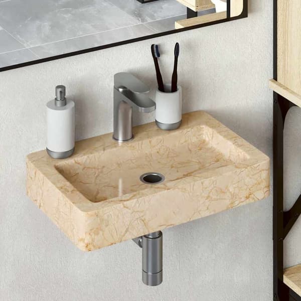 vidaXL Veggmontert vask kremhvit 38x24x6,5 cm marmor
