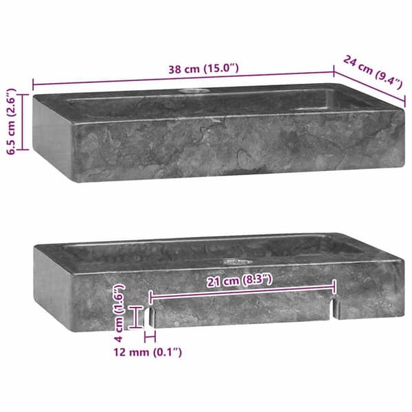 vidaXL væghængt håndvask 38x24x6,5 cm marmor grå