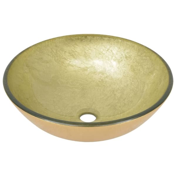 vidaXL håndvask til badeværelse m. hane og bundventil hærdet glas guld