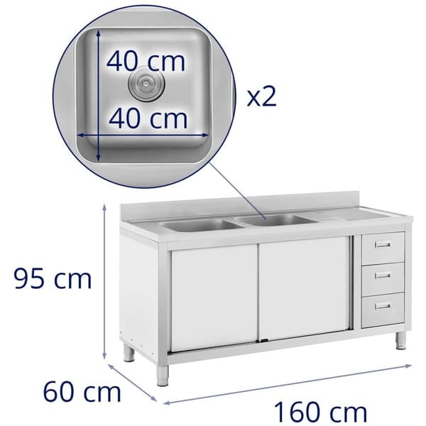 Royal Catering Diskbord - 2 diskhoar - Royal Catering - Rostfritt stål - 400 x 400 x 300 mm