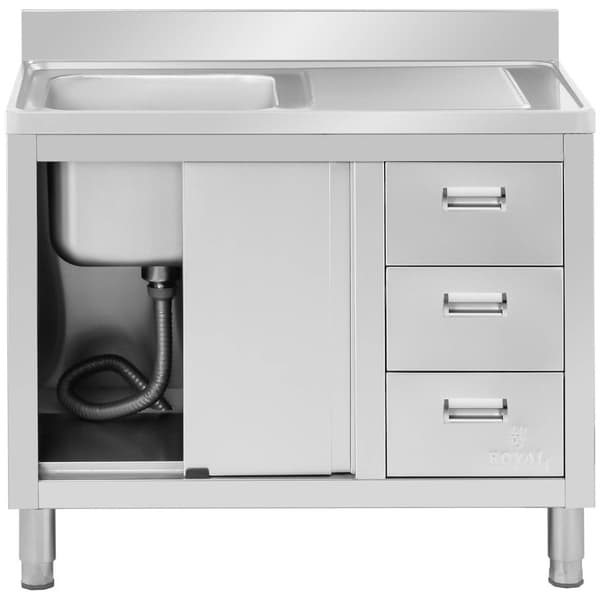 Royal Catering Diskbänksbord - 1 diskho - Royal Catering - Rostfritt stål - 400 x 400 x 300 mm