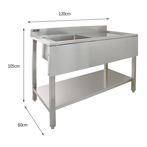 Kommersiell Diskbänk & Försköljskran – Avrinningsyta till Höger Catering Handfat Blandare Disktvätt HH Avrinning Rostfritt Stål Handfat 120 cm Bred