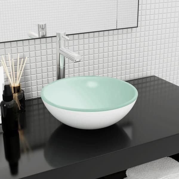 vidaXL håndvask 35x12 cm hærdet glas hvid