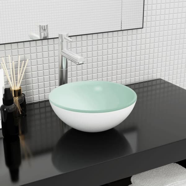 vidaXL håndvask 30x12 cm hærdet glas hvid