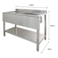 Miniatyrbild 5 av 11: Restaurang- & Storköksdiskbänk i Rostfritt Stål - Avrinningsyta Kommersiell Köksbänk Storkök Restaurang Catering Servering Bord Slitstark 120