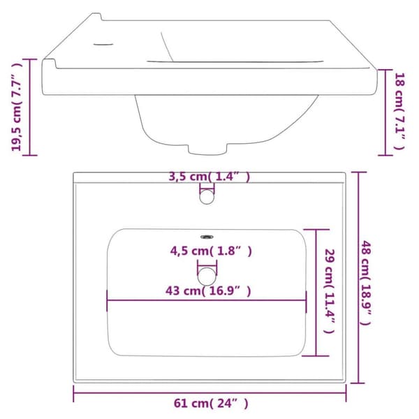 vidaXL badeværelsesvask 61x48x19,5 cm rektangulær keramisk hvid