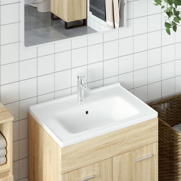 vidaXL badeværelsesvask 61x48x19,5 cm rektangulær keramisk hvid