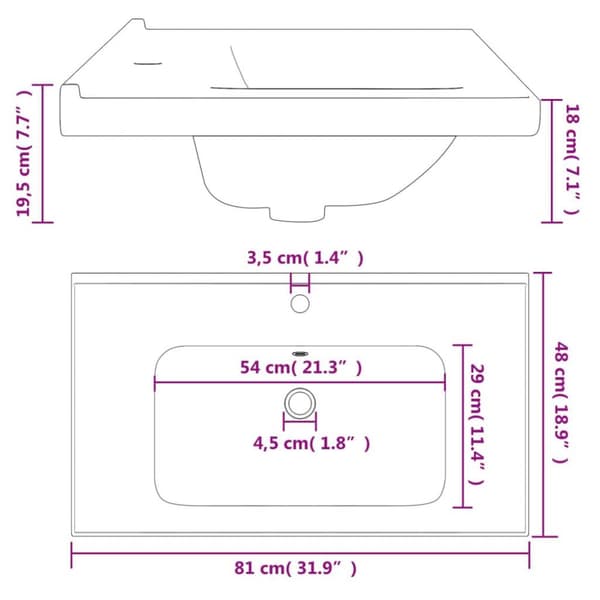 vidaXL badeværelsesvask 81x48x19,5 cm rektangulær keramisk hvid
