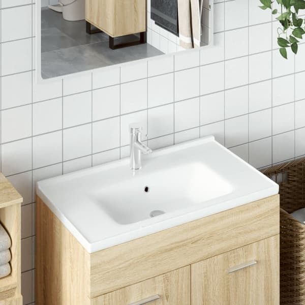 vidaXL badeværelsesvask 81x48x19,5 cm rektangulær keramisk hvid