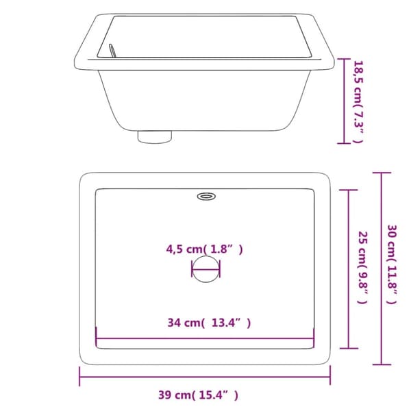 vidaXL badeværelsesvask 39x30x18,5 cm rektangulær keramisk hvid