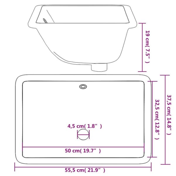 vidaXL Handfat vit 55,5x37,5x19 cm rektangulär keramik