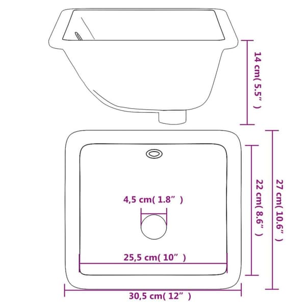 vidaXL badeværelsesvask 30,5x27x14 cm rektangulær keramisk hvid