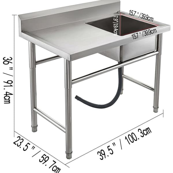 1 fack diskbänk i rostfritt stål med vänster plattform, tillräckligt med utrymme, sömlös rengöring, användarvänlig design, bred applikation
