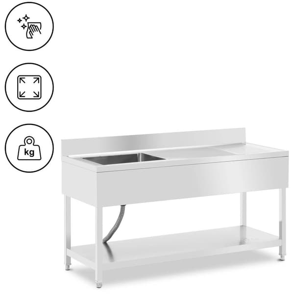 Royal Catering Diskbänk - 1 diskho - Rostfritt stål - 160 x 60 x 97 cm - Royal Catering