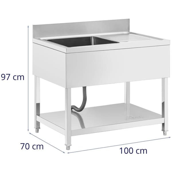Royal Catering Diskbänk - 1 diskho - Rostfritt stål - 100 x 70 x 97 cm - Royal Catering
