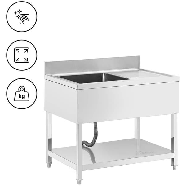 Royal Catering Diskbänk - 1 diskho - Rostfritt stål - 100 x 70 x 97 cm - Royal Catering